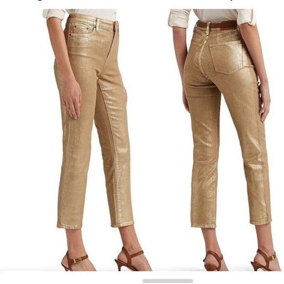 Lauren Ralph Lauren Denim - Lauren by Ralph Lauren High Rise Comfort Straight Jeans Belle Wash Metallic Gold